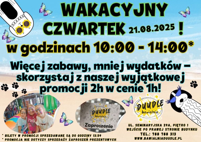 Wakacyjny czwartek 2 godziny w cenie 1